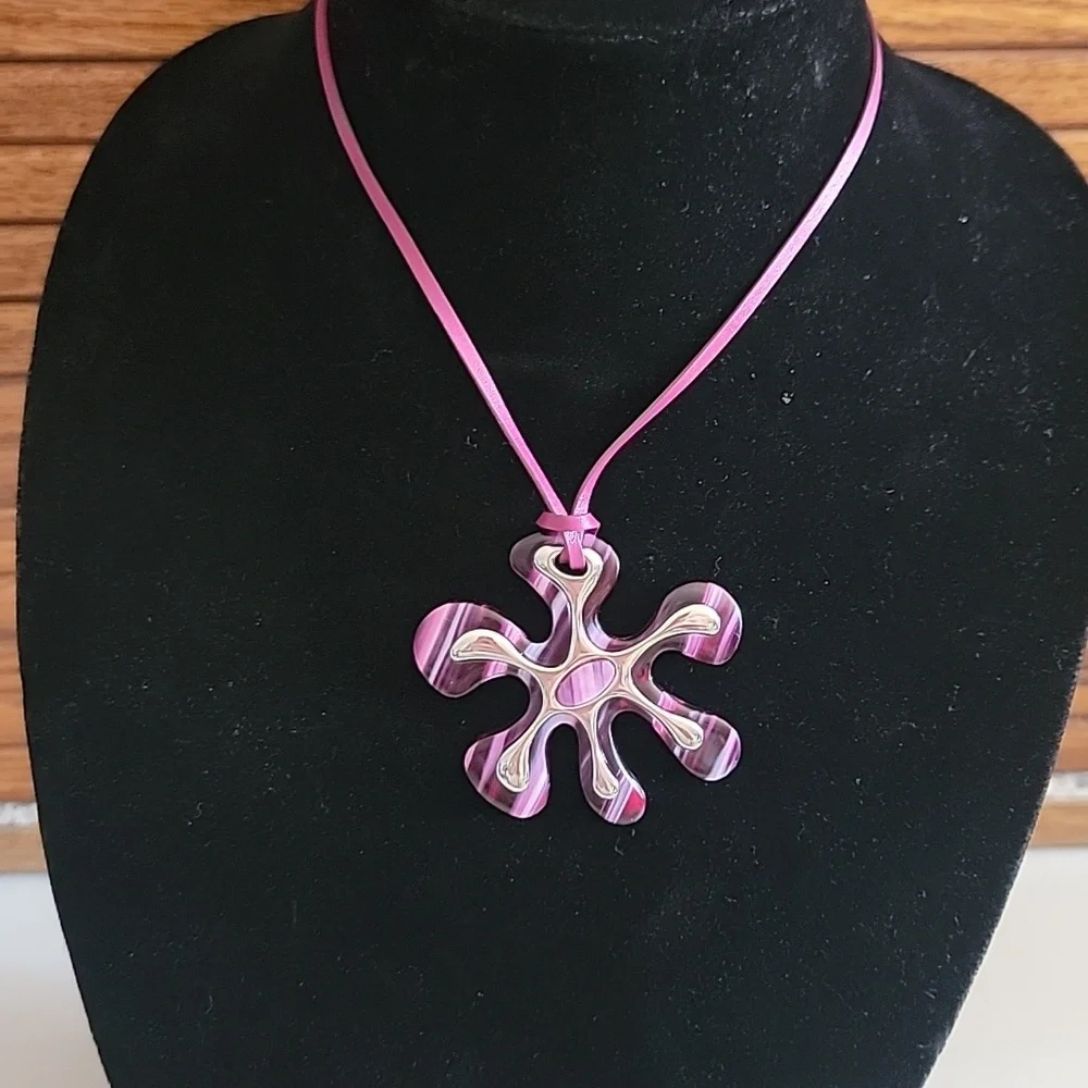 Fossil Steel unique purple flower necklace bracelet new nwt colorado tin box